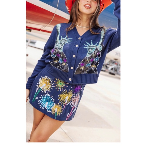 NWT LADY LIBERTY QUEEN OF SPARKLES SEQUIN CARDIGAN - Picture 2 of 3